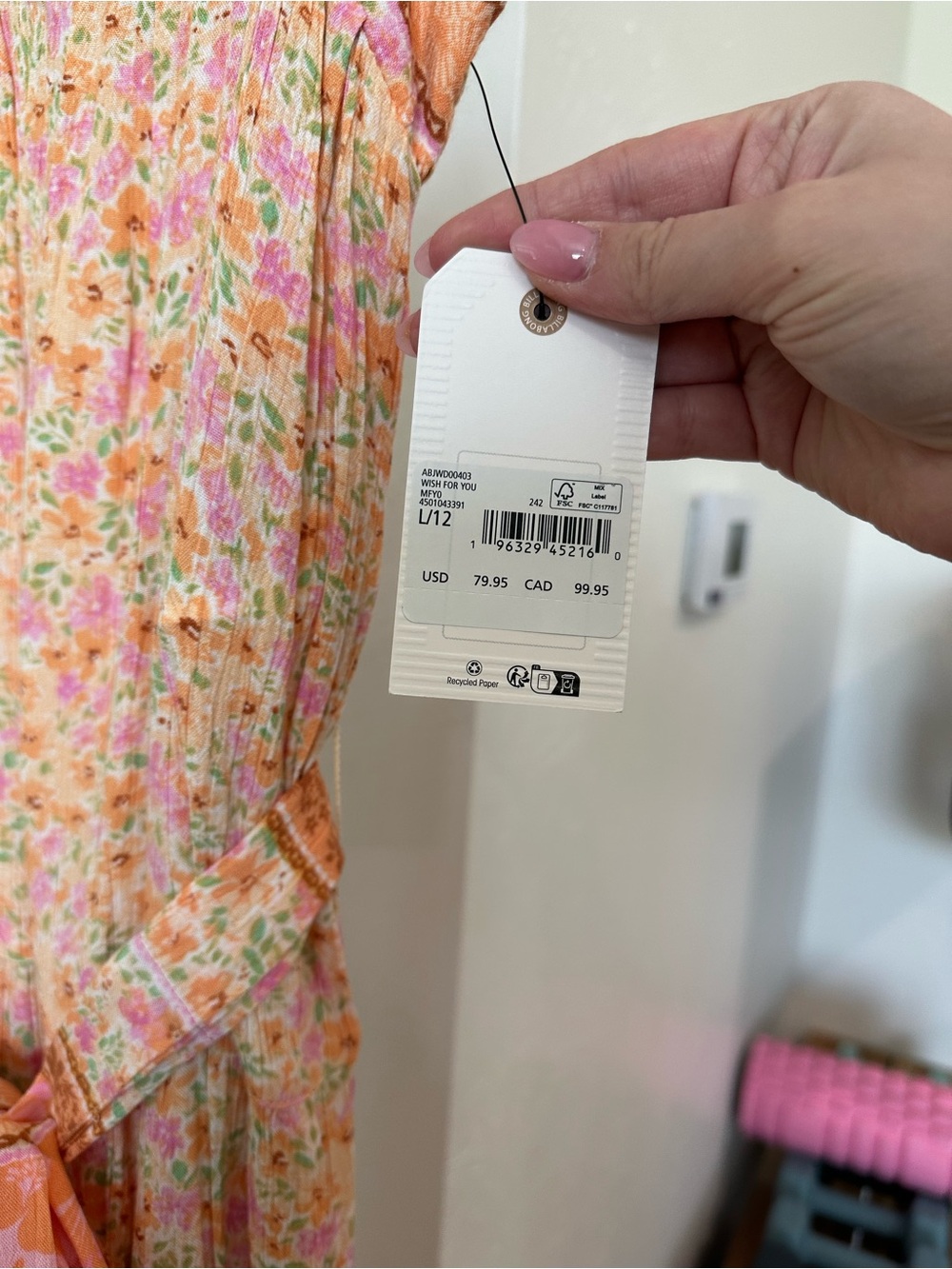 Billabong Peach Floral Midi Dress with Tie Waist - Picture 4 of 5